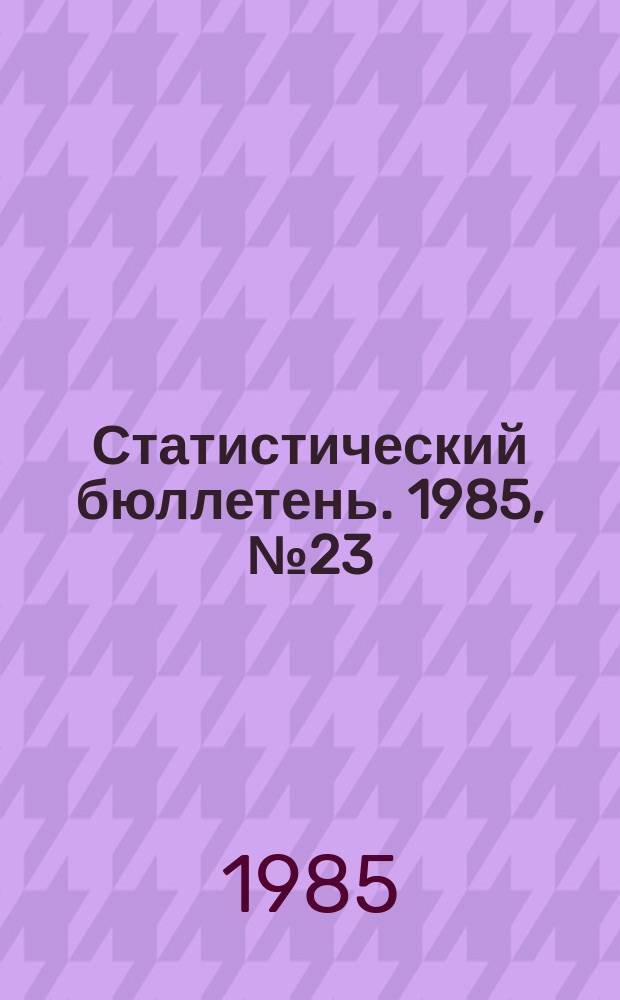 Статистический бюллетень. 1985, №23(908) : Выполнение государственного плана по основным показателям развития отдельных отраслей народного хозяйства РСФСР