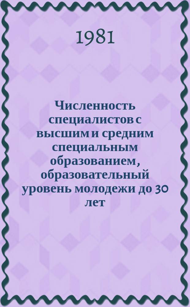 Численность специалистов с высшим и средним специальным образованием, образовательный уровень молодежи до 30 лет, занятых в народном хозяйстве Молдавской ССР на 15 ноября