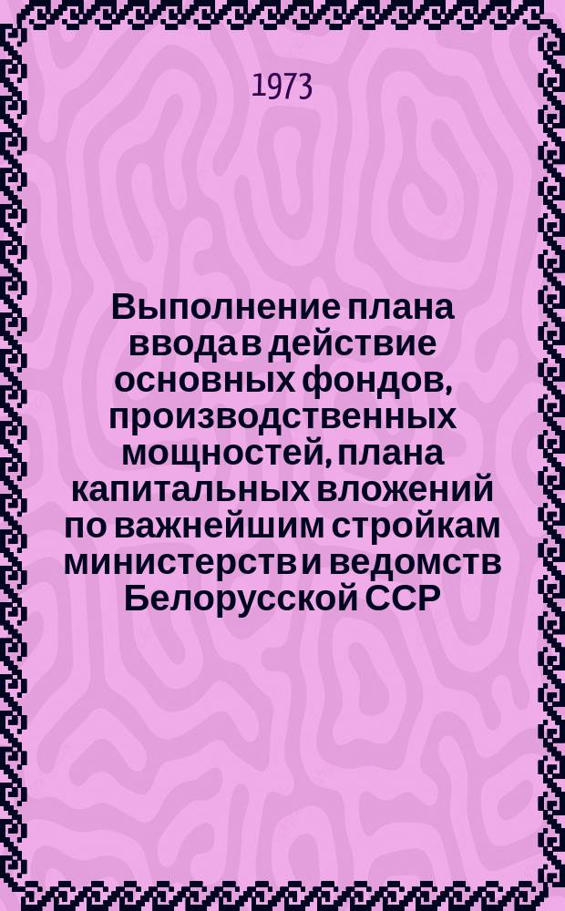 Выполнение плана ввода в действие основных фондов, производственных мощностей, плана капитальных вложений по важнейшим стройкам министерств и ведомств Белорусской ССР