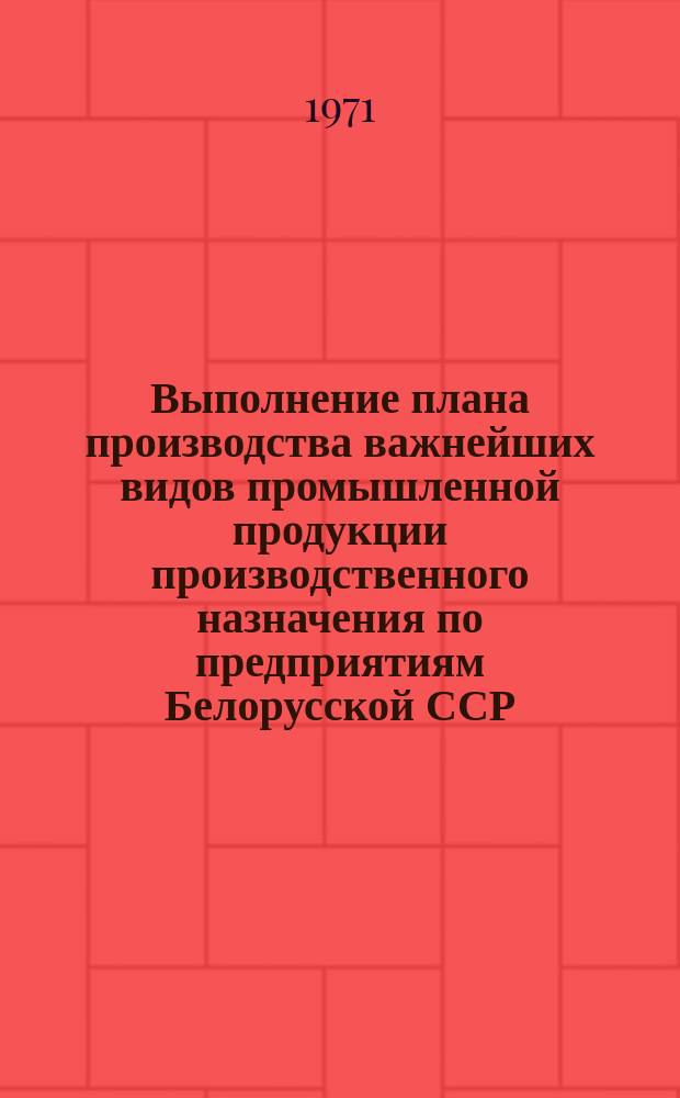 Выполнение плана производства важнейших видов промышленной продукции производственного назначения по предприятиям Белорусской ССР : По телегр. данным
