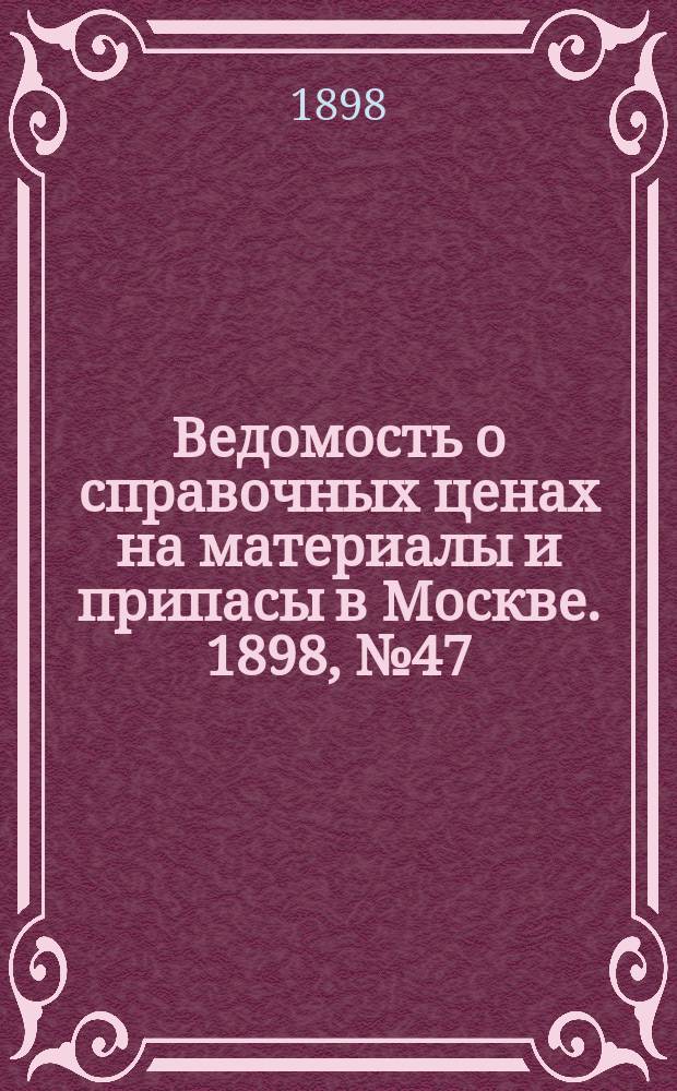 Ведомость о справочных ценах на материалы и припасы в Москве. 1898, №47