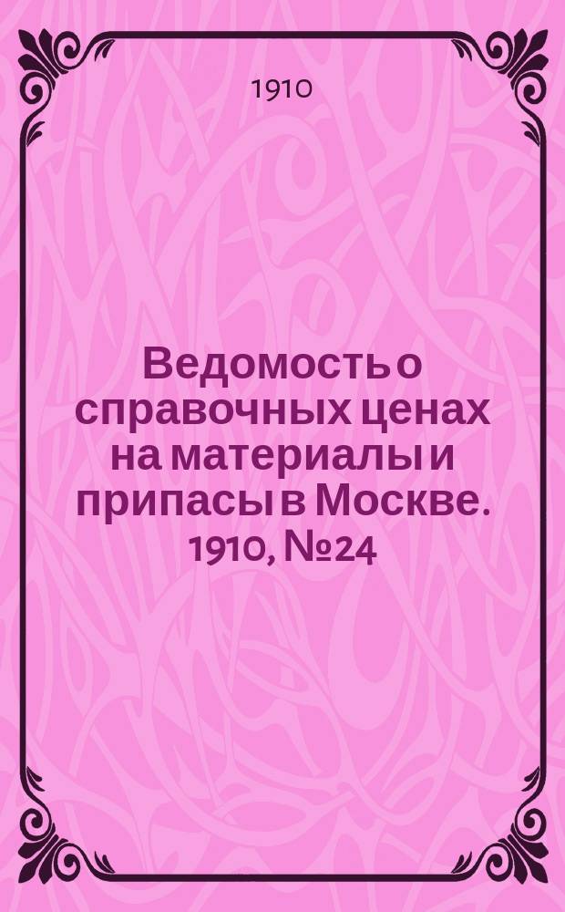 Ведомость о справочных ценах на материалы и припасы в Москве. 1910, №24
