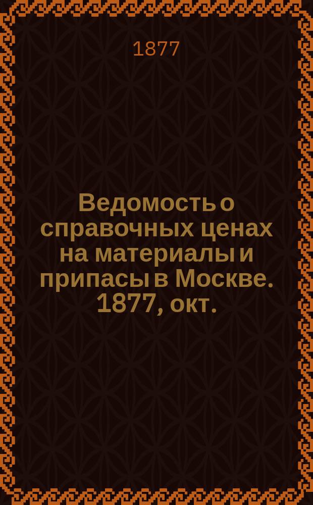Ведомость о справочных ценах на материалы и припасы в Москве. 1877, окт.