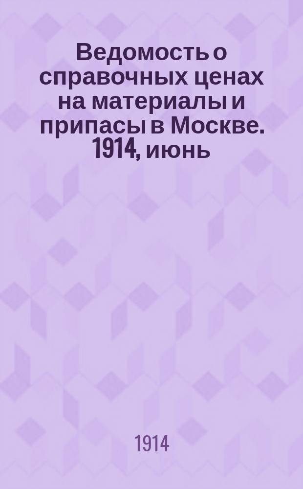 Ведомость о справочных ценах на материалы и припасы в Москве. 1914, июнь