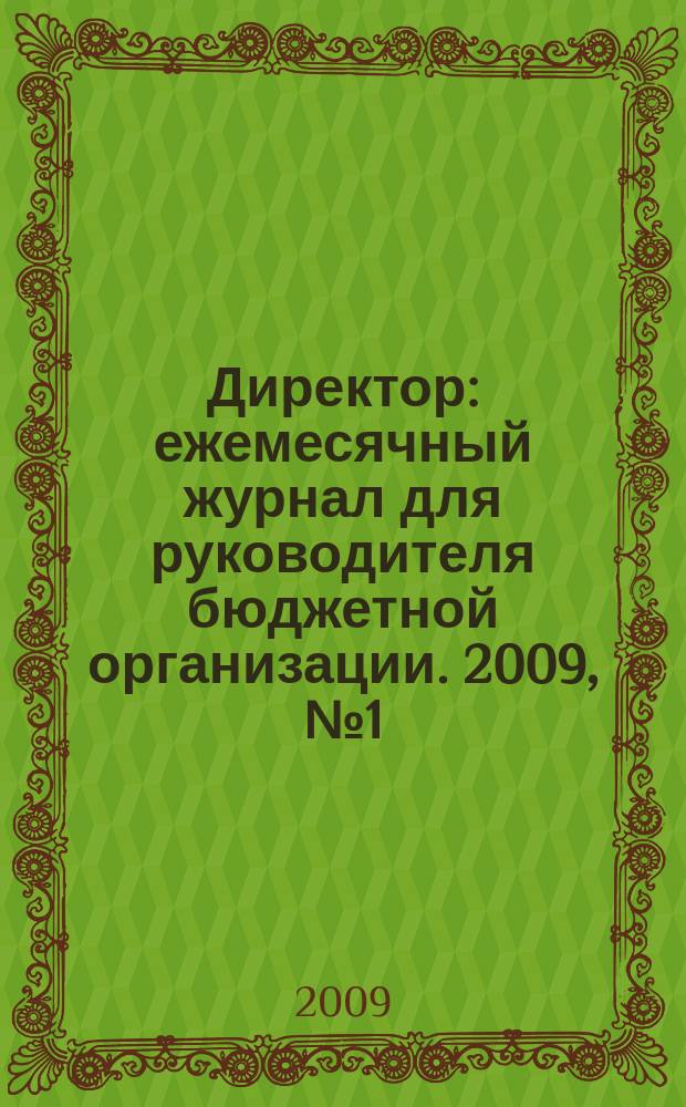 Директор : ежемесячный журнал для руководителя бюджетной организации. 2009, № 1 (13)