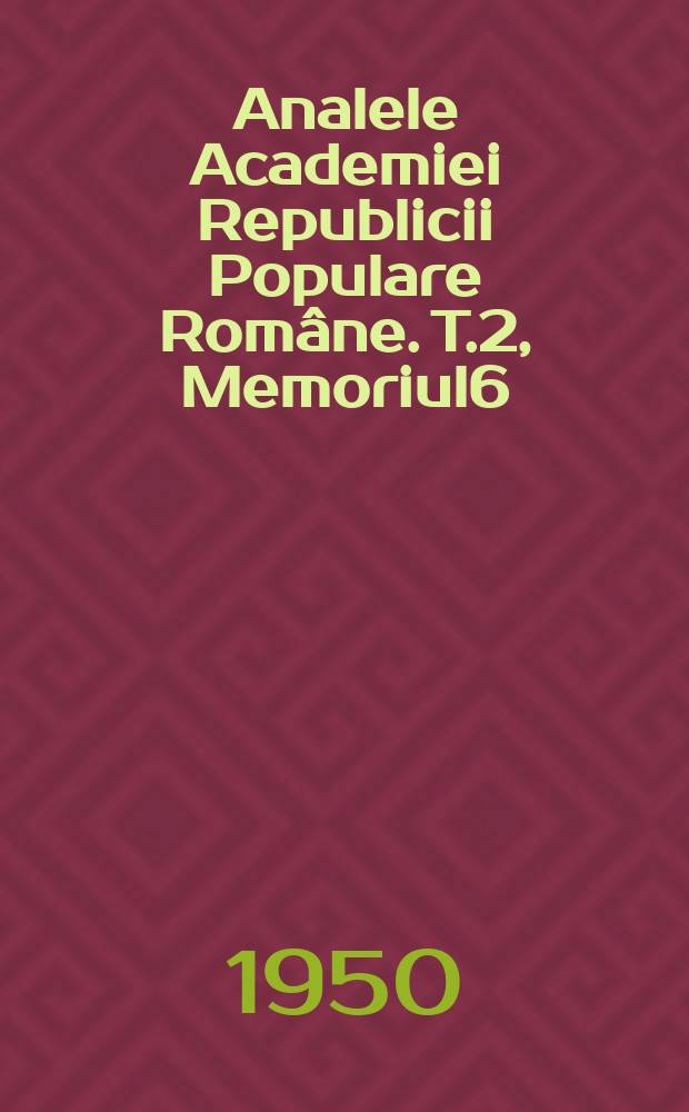 Analele Academiei Republicii Populare Române. T.2, Memoriul6 : Cercetări de endocrinologie comparată la păsările de baltă