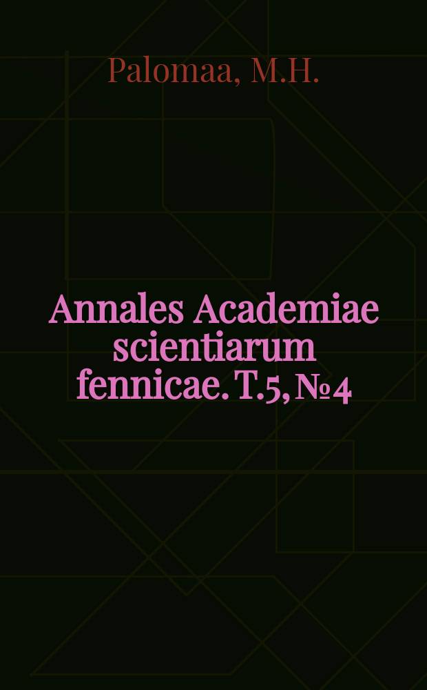 Annales Academiae scientiarum fennicae. T.5, №4 : Die Verseifungsgeschwindiokeit der Ester von den Typen RO-(CH₂)n-CO-OR¹, R0-(CH₂)-O-CO-R¹