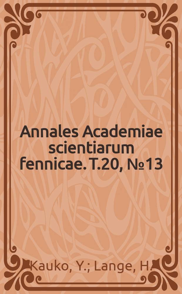 Annales Academiae scientiarum fennicae. T.20, №13 : Zur Kenntnis der Humussäure