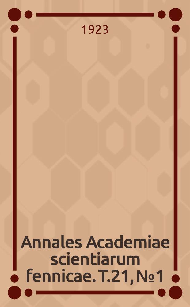 Annales Academiae scientiarum fennicae. T.21, №1 : Die kurzen Muskeln und die langen Beugemuskeln der Säugetierhand