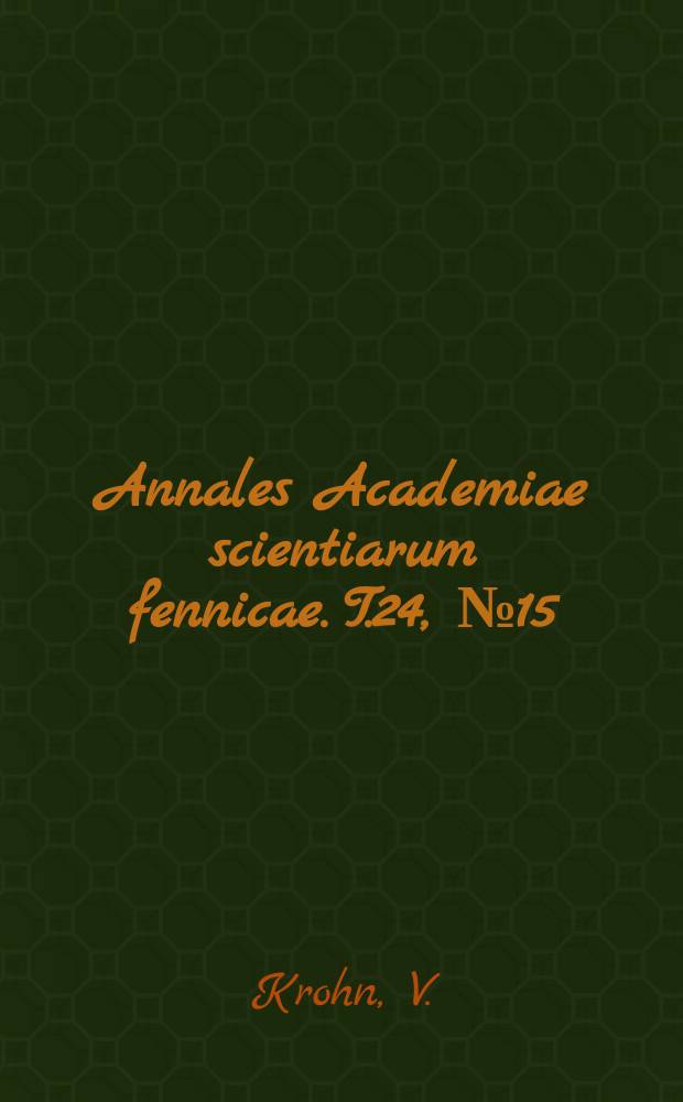 Annales Academiae scientiarum fennicae. T.24, №15 : The principle of the absolute optimum in comparative physiology