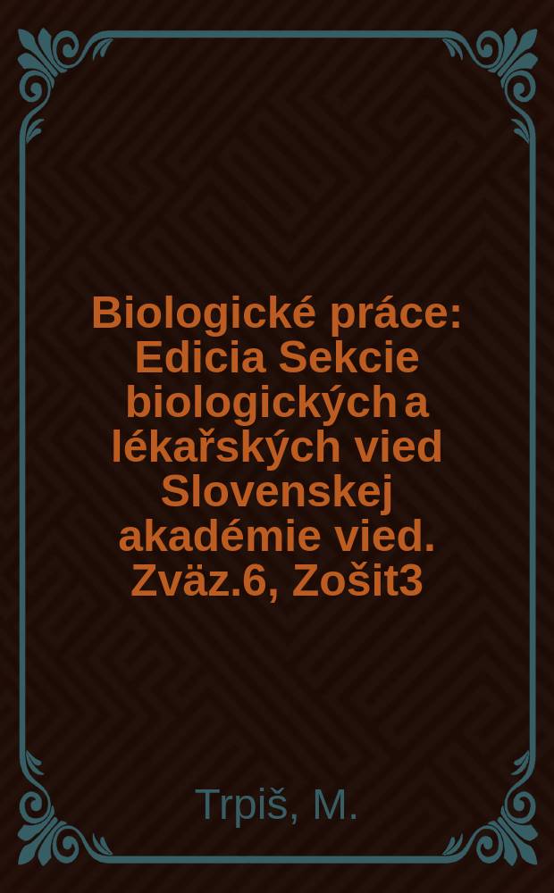 Biologické práce : Edicia Sekcie biologických a lékařských vied Slovenskej akadémie vied. [Zväz.]6, [Zošit]3 : Stechmücken der Reisfelder und Möglichkeiten ihrer Bekämpfung