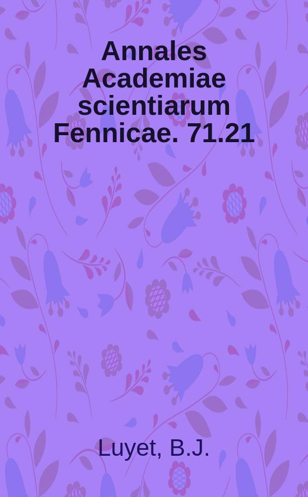 Annales Academiae scientiarum Fennicae. 71.21 : On the state of water in the tissues of hibernators