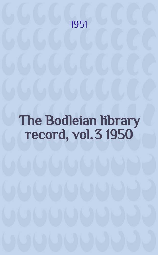 The Bodleian library record, vol. 3 1950/1951 : Index