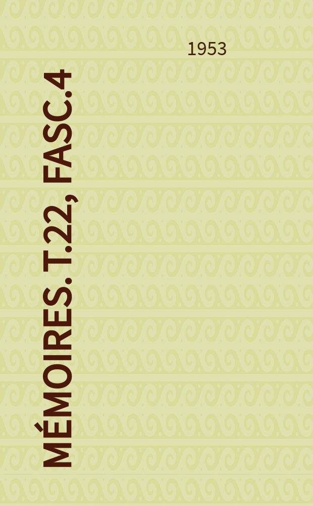 Mémoires. T.22, Fasc.4 : Observations sur les Taeniorhynchus du Stanly Pool