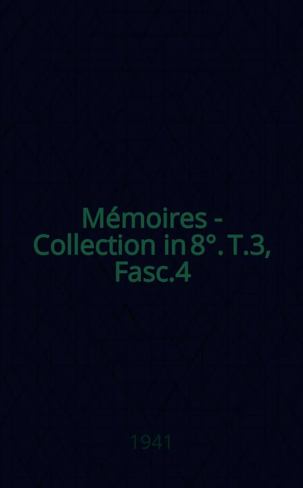 Mémoires - Collection in 8°. T.3, Fasc.4 : La réglementation sur les constructions au Congo Belge