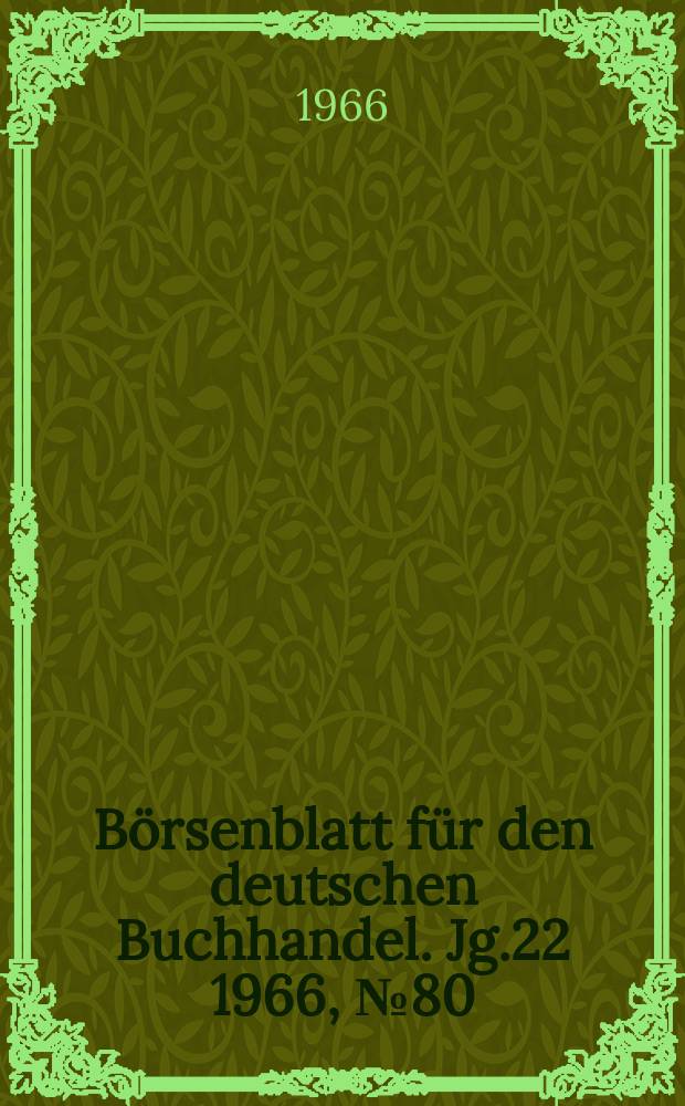 Börsenblatt für den deutschen Buchhandel. Jg.22 1966, №80
