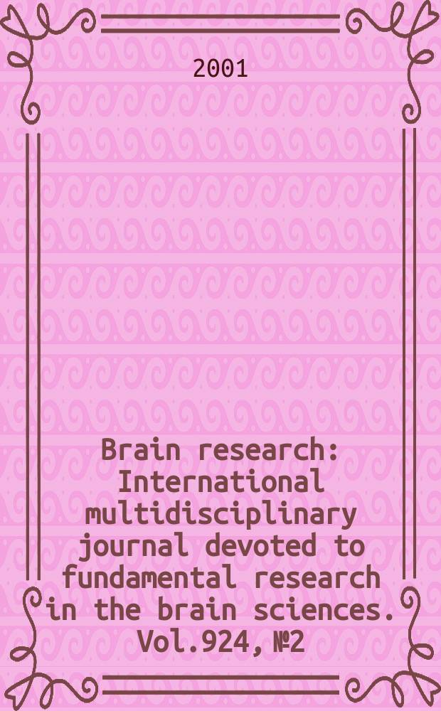 Brain research : International multidisciplinary journal devoted to fundamental research in the brain sciences. Vol.924, №2