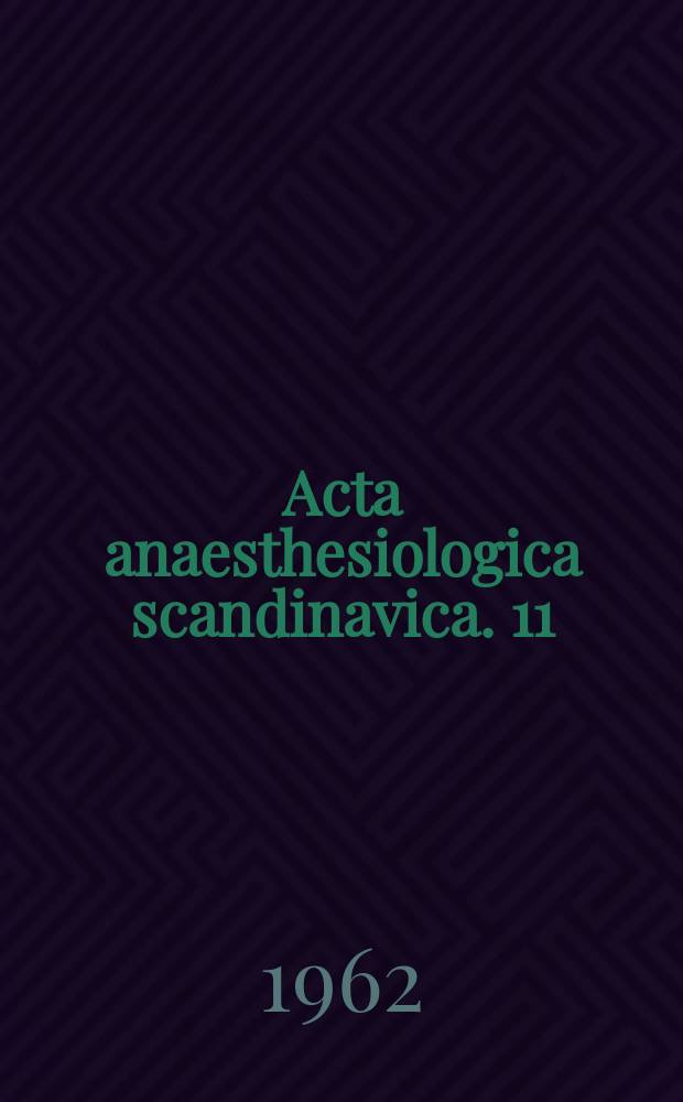 Acta anaesthesiologica scandinavica. 11 : Electrical measurements in anaesthesiology