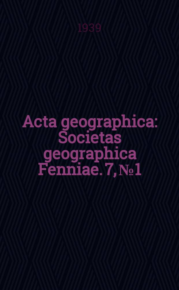 Acta geographica : Societas geographica Fenniae. 7, №1 : Notes on the coniferous forest and tree limit on the east coast of Newfoundland-Labrador