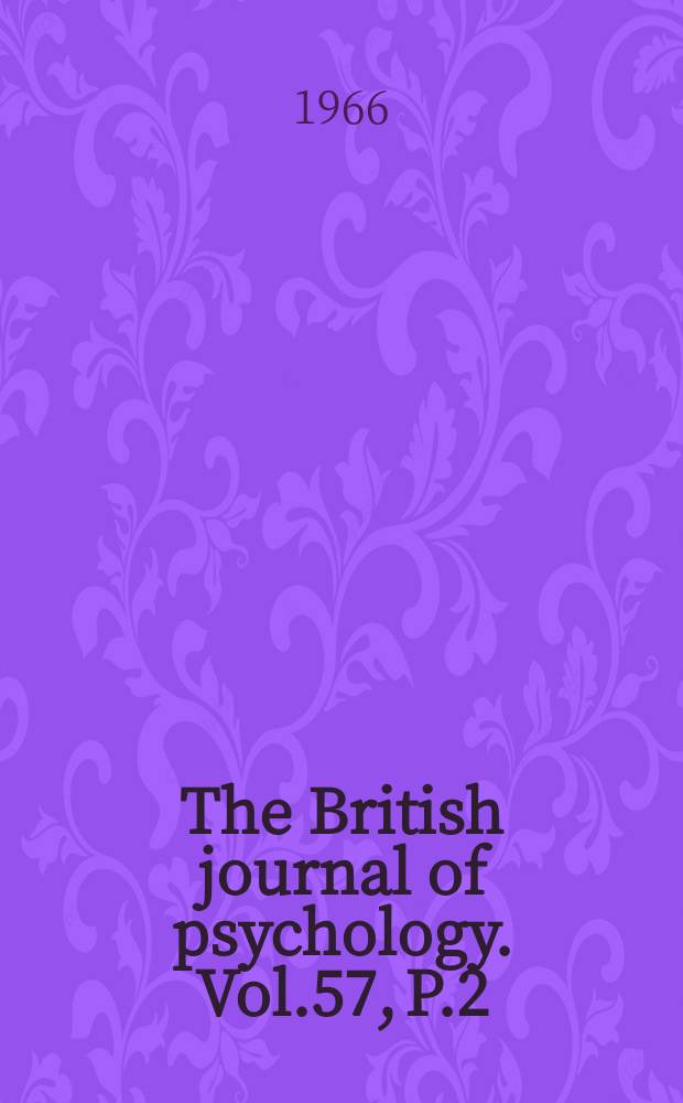 The British journal of psychology. Vol.57, P.2
