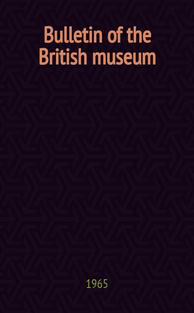 Bulletin of the British museum (Natural history). Zoology Supplement