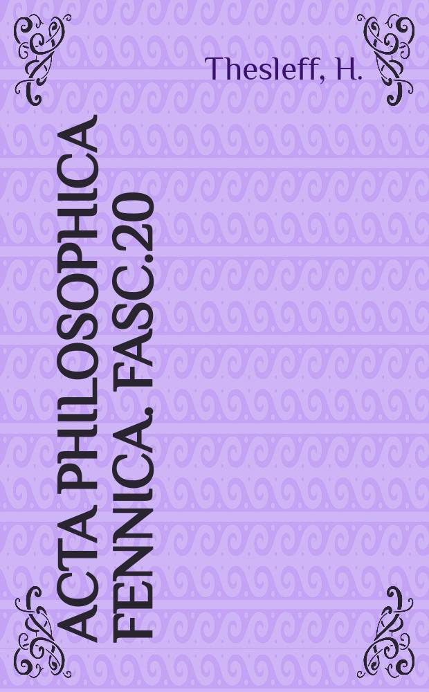 Acta philosophica fennica. Fasc.20 : Studies in the styles of Plato