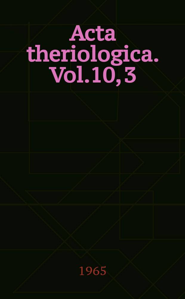 Acta theriologica. Vol.10, 3 : Studies on the European hare