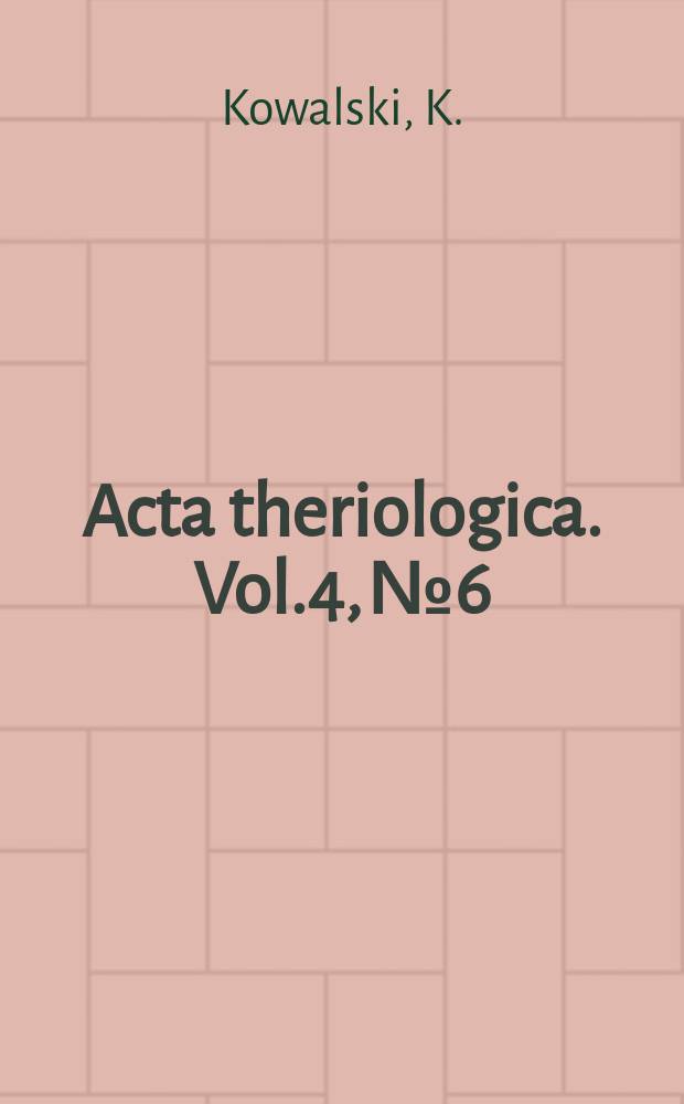 Acta theriologica. Vol.4, №6 : Pitymys Mc. Murtrie 1831 (Microtidae, Rodentia) in the Northern Carpathians