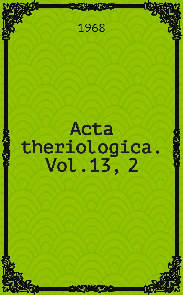 Acta theriologica. Vol.13, 2 : Studies on the European hare