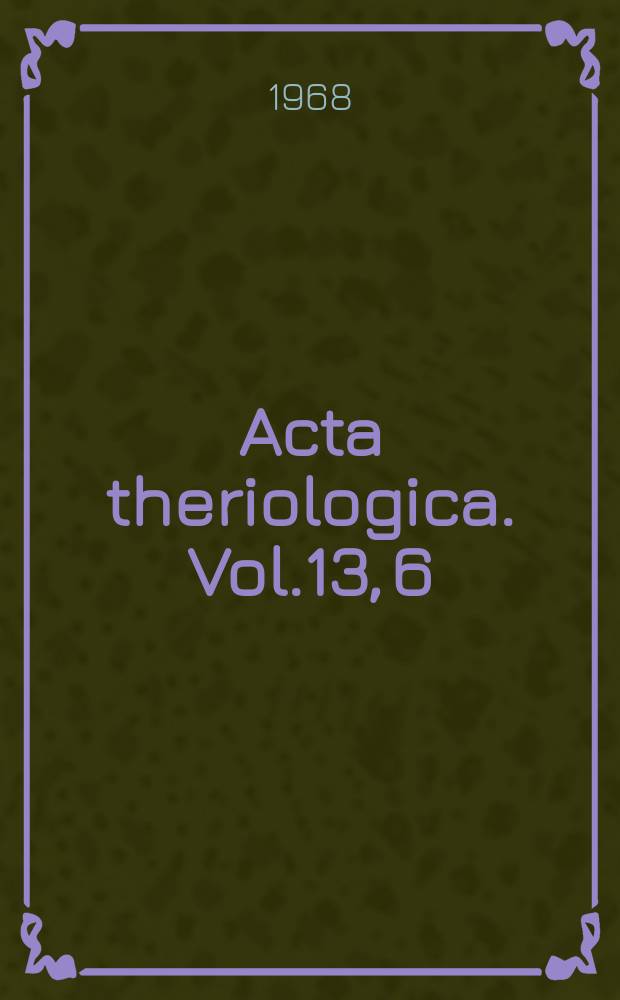 Acta theriologica. Vol.13, 6 : Forschungen über den Feldhasen