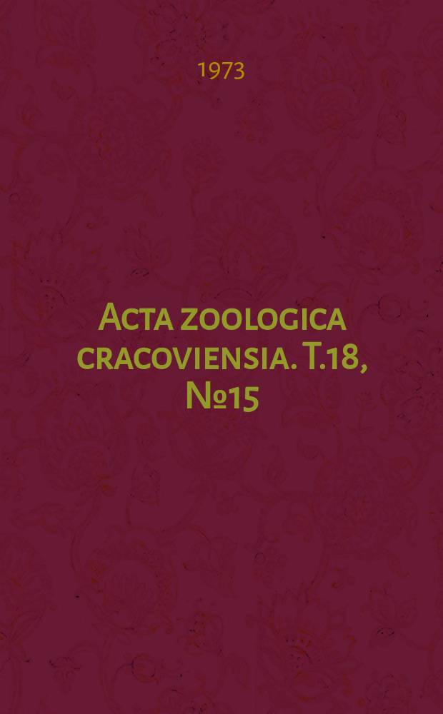 Acta zoologica cracoviensia. T.18, №15 : Awifauna okolic Zatora ...