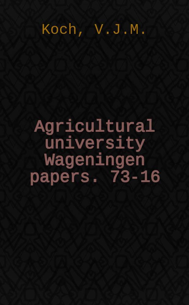 Agricultural university Wageningen papers. 73-16 : Abondance de Hypothenemus hampei ...