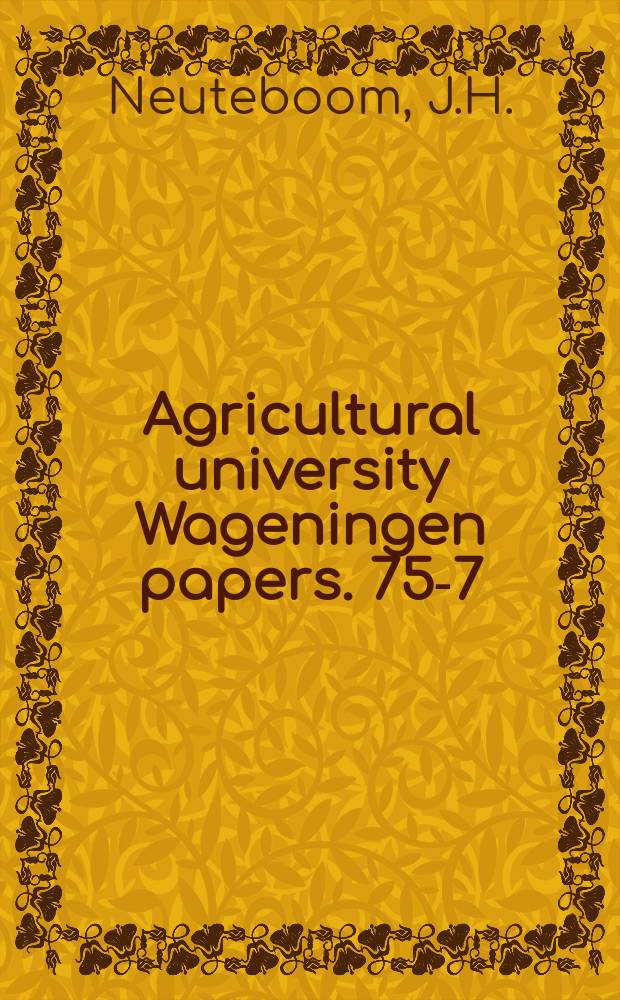 Agricultural university Wageningen papers. 75-7 : Variability of Elytrigia repens (L.) ...