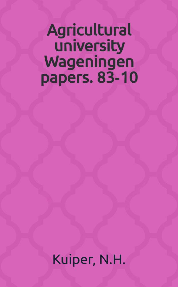 Agricultural university Wageningen papers. 83-10 : Analysis of variance
