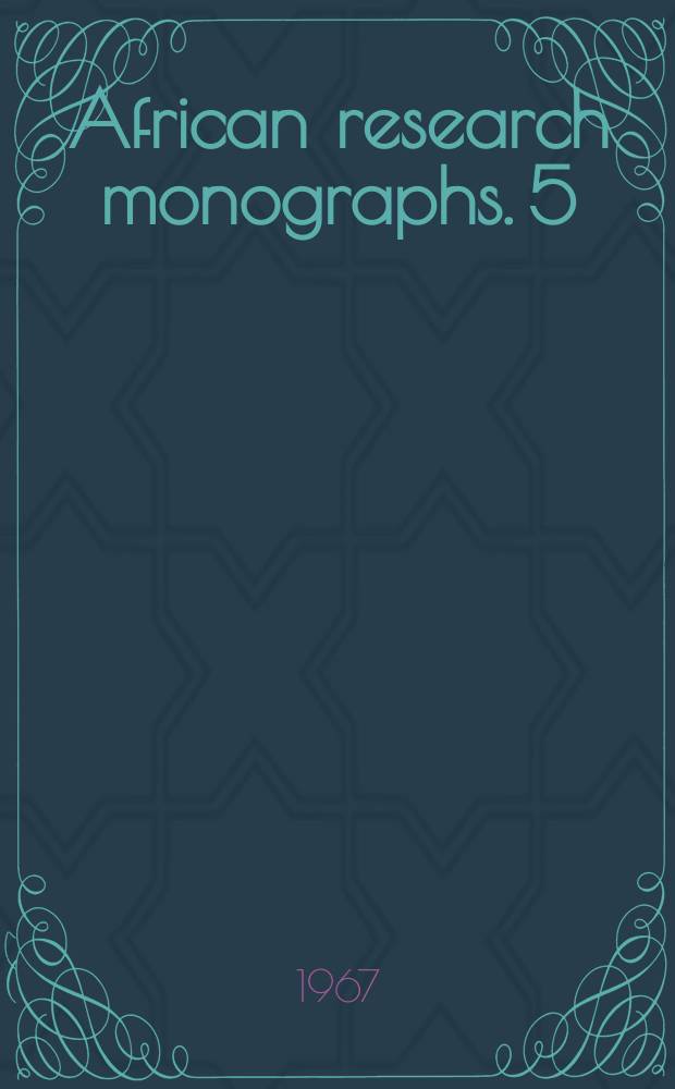 African research monographs. 5 : Les d&eacute;penses d'enseignement au S&eacute;n&eacute;gal