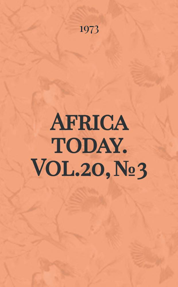 Africa today. Vol.20, №3 : (The Sudan)