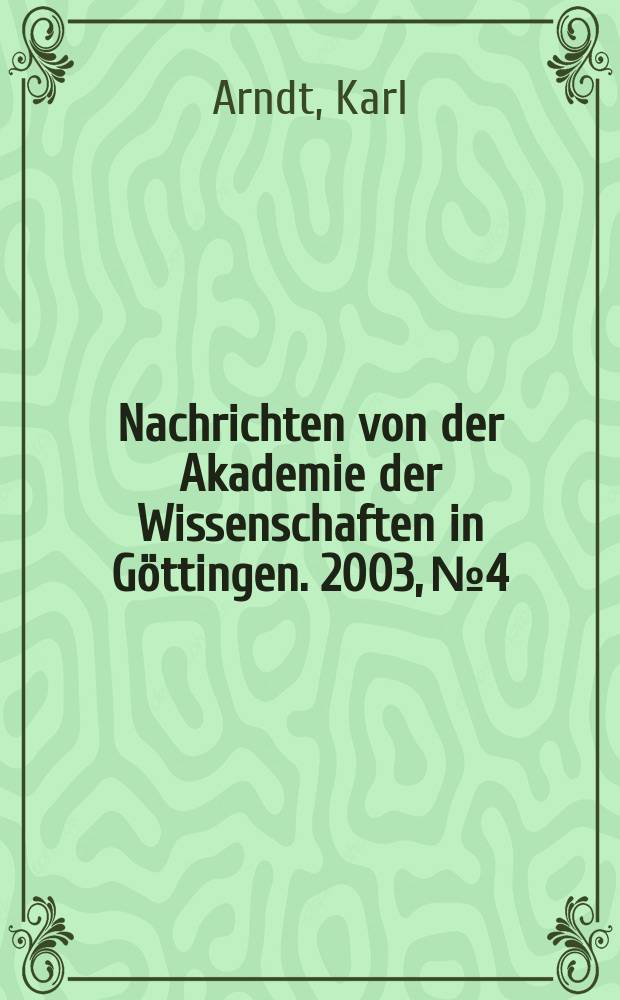 Nachrichten von der Akademie der Wissenschaften in Göttingen. 2003, №4 : Albrecht Dürers "Vier Apostel"