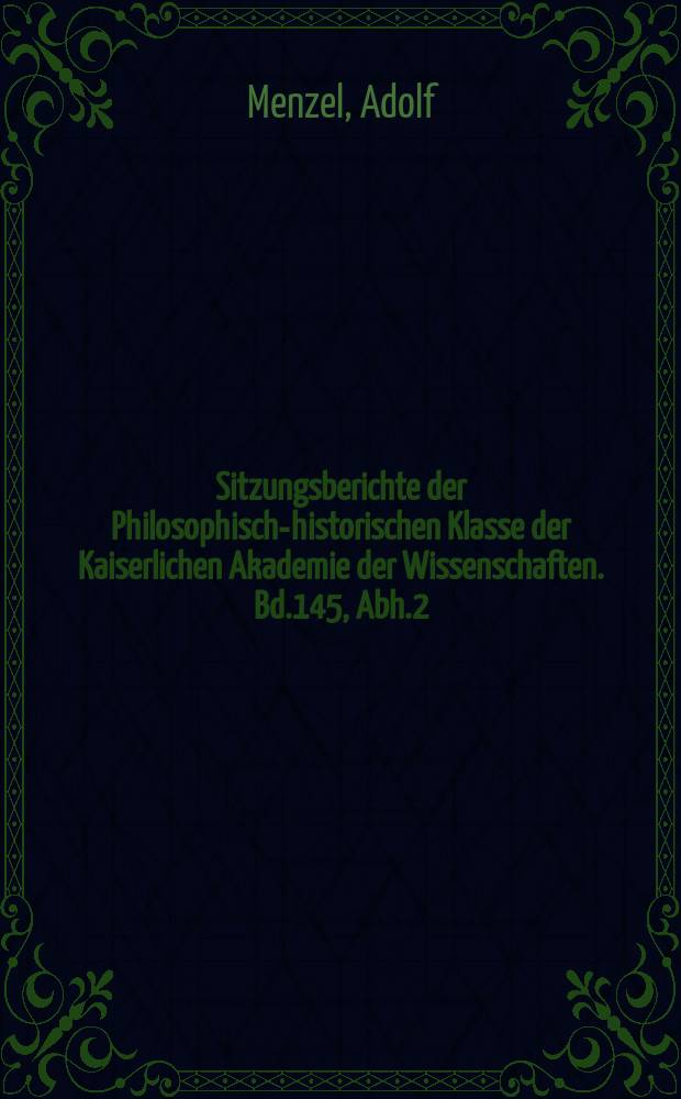 Sitzungsberichte der Philosophisch-historischen Klasse der Kaiserlichen Akademie der Wissenschaften. Bd.145, Abh.2 : Untersuchungen zum Sokrates-Processe
