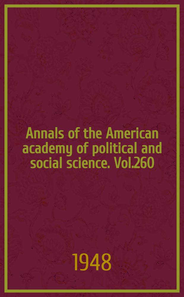 Annals of the American academy of political and social science. Vol.260 : Postwar reconstruction in Western Germany
