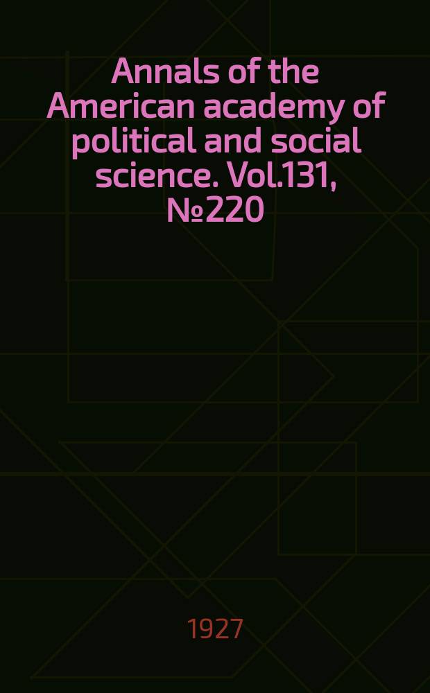 Annals of the American academy of political and social science. Vol.131, №220 : Aviation