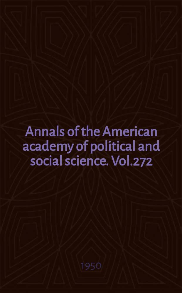 Annals of the American academy of political and social science. Vol.272 : Toward family stability