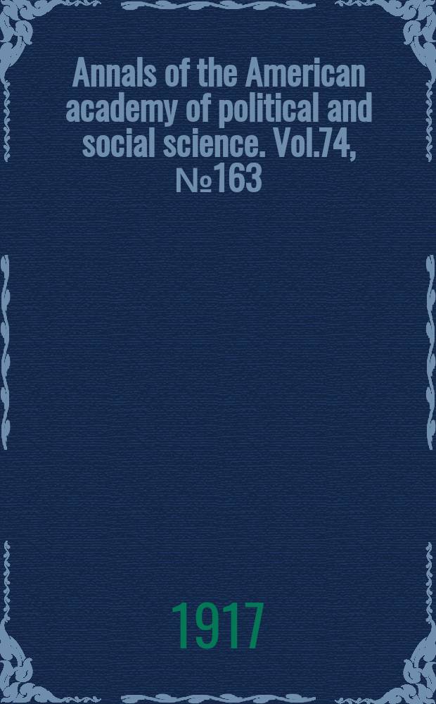 Annals of the American academy of political and social science. Vol.74, №163 : The World's food