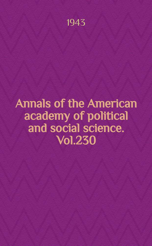 Annals of the American academy of political and social science. Vol.230 : Transportation