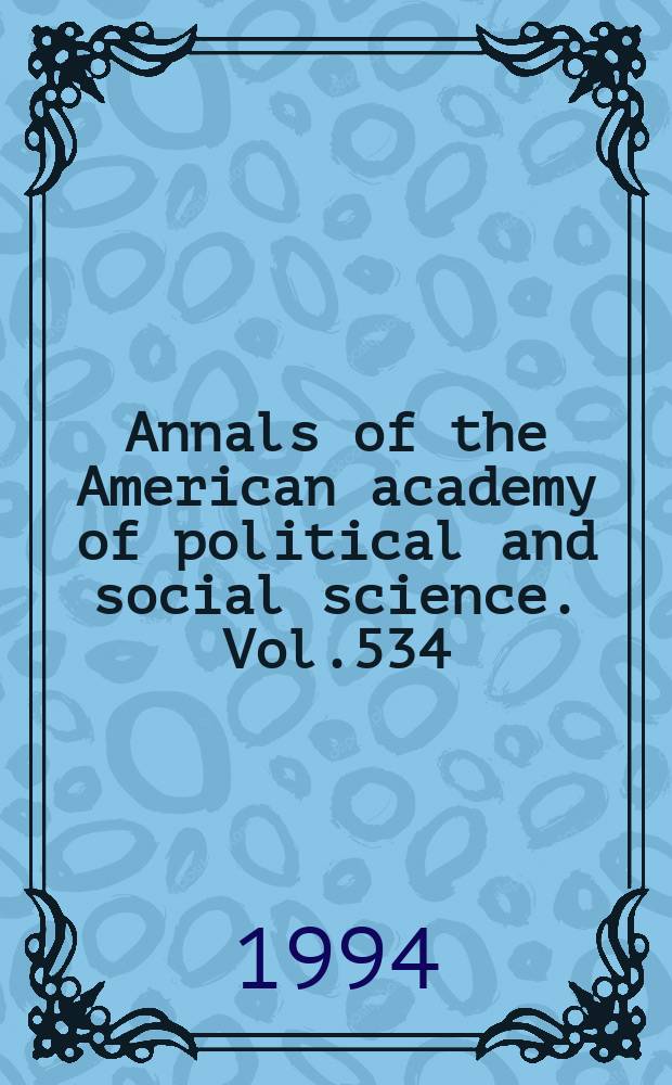 Annals of the American academy of political and social science. Vol.534 : Strategies for immigration control