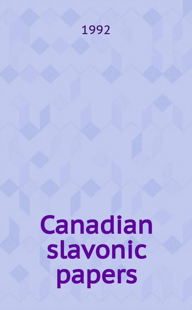 Canadian slavonic papers : Publ. for the Canadian assoc. of slavists. Vol.34, №3 : International congress of Slavists (11,1993; Bratislava)