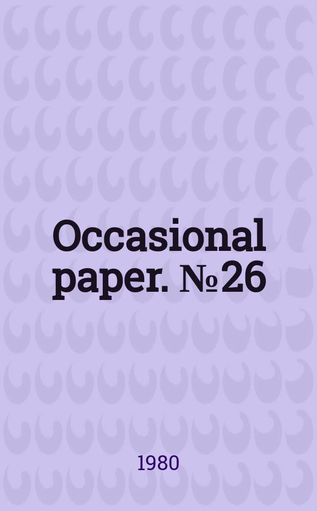 Occasional paper. №26 : Contemporary psychology Rev