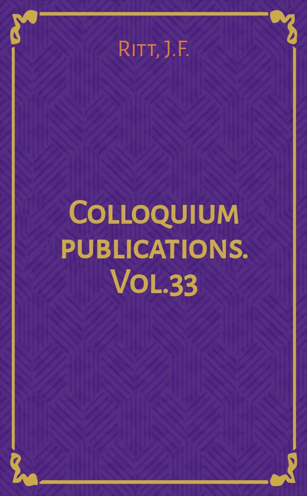 Colloquium publications. Vol.33 : Differential algebra