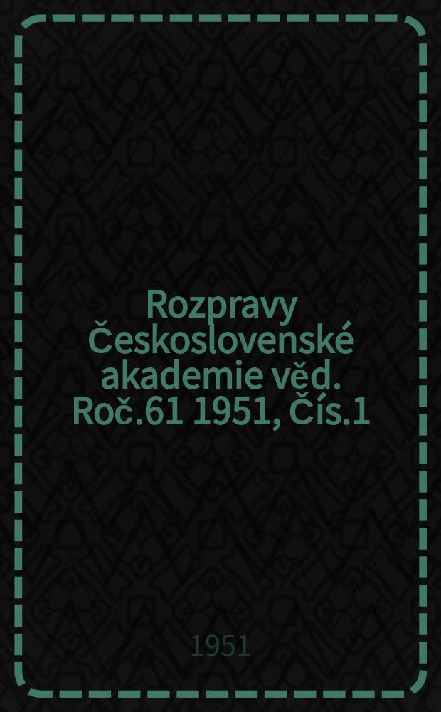 Rozpravy Československé akademie věd. Roč.61 1951, Čís.1 : Vegetace a oxydoredukčni pochody v piešťanském bahně