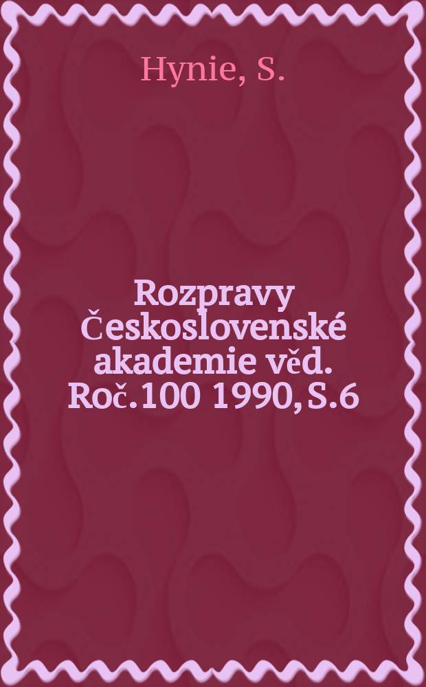Rozpravy Československé akademie věd. Roč.100 1990, S.6 : Membrane receptors and trans-membrane signalling