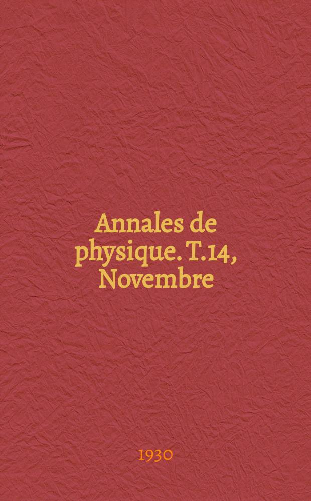 Annales de physique. T.14, Novembre